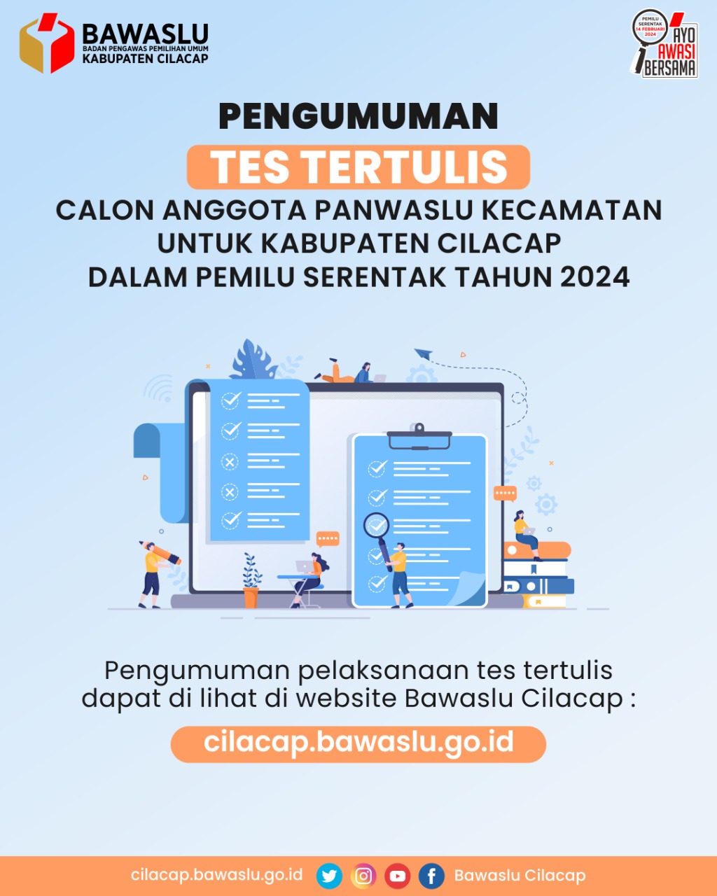 Pengumuman Tes Tertulis Calon Anggota Panwaslu Kecamatan Dalam Pemilu Srentak Tahun 2024