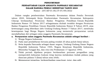 Pendaftaran dan Penerimaan Berkas Panwaslu Kecamatan Tahun 2024